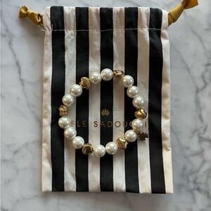 Lele Sadoughi Gold Shell and Pearl Bracelet